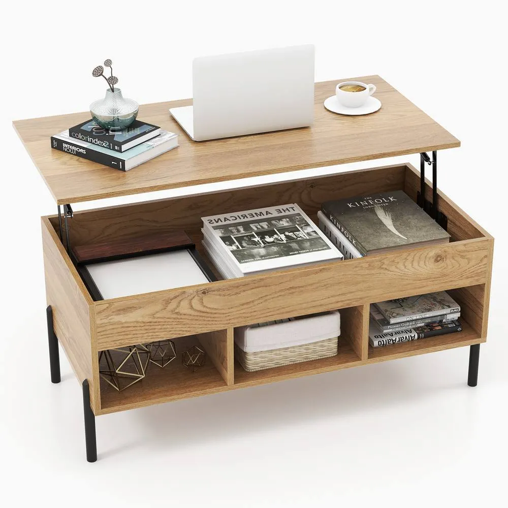 Costway LiftTop Coffee Table Living Room Central Table w/Lifting Tabletop Cocktail Table in Natural