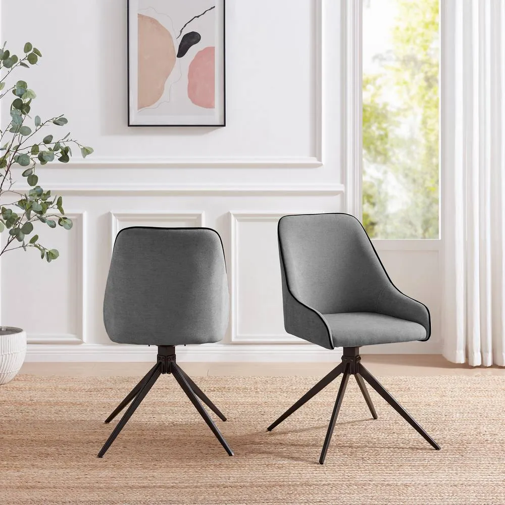 FurnitureboxUK 2x Beaumont Grey Fabric Swivel Dining Chairs 2