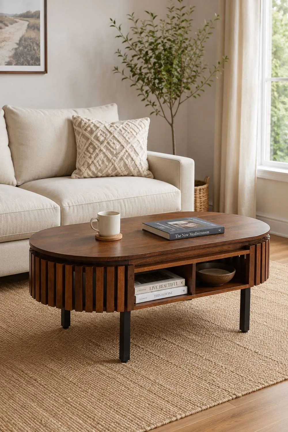 IH Design Tackley Mango Wood Rectangular Coffee Table Metal Legs in Brown