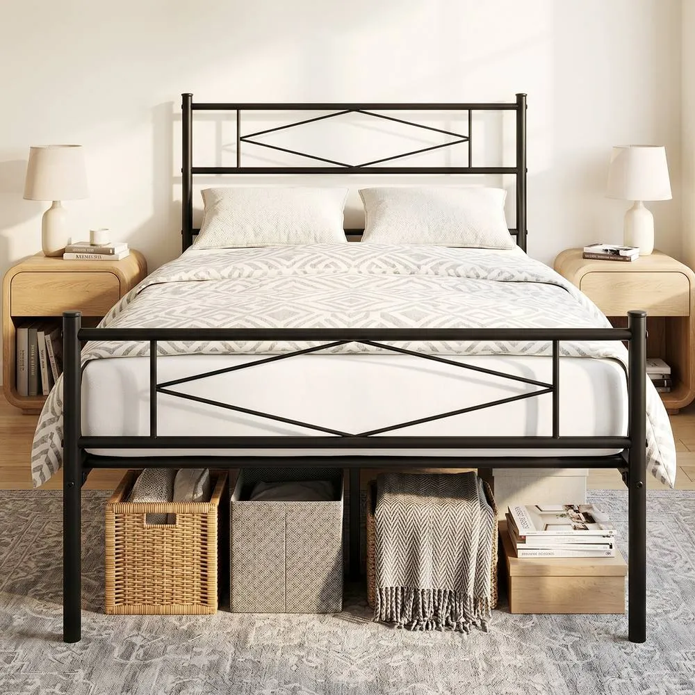 HOMCOM 3ft Single Bed Frame with Steel Slat Support, Noise-Free, Black