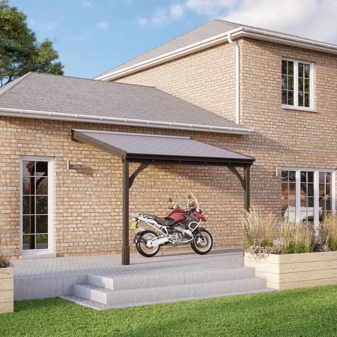 Rutland County Garden Furniture Ltd Felt Shingle Roof Car Port 2 Post, Wood, L350 x W434 cm - Rustic Brown