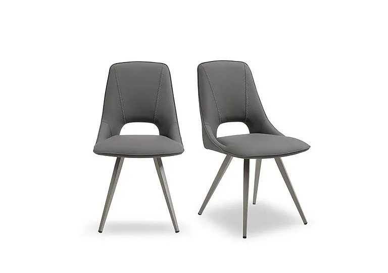 Matera Pair of Faux Leather Dining Chairs with Taupe Legs - Anthracite