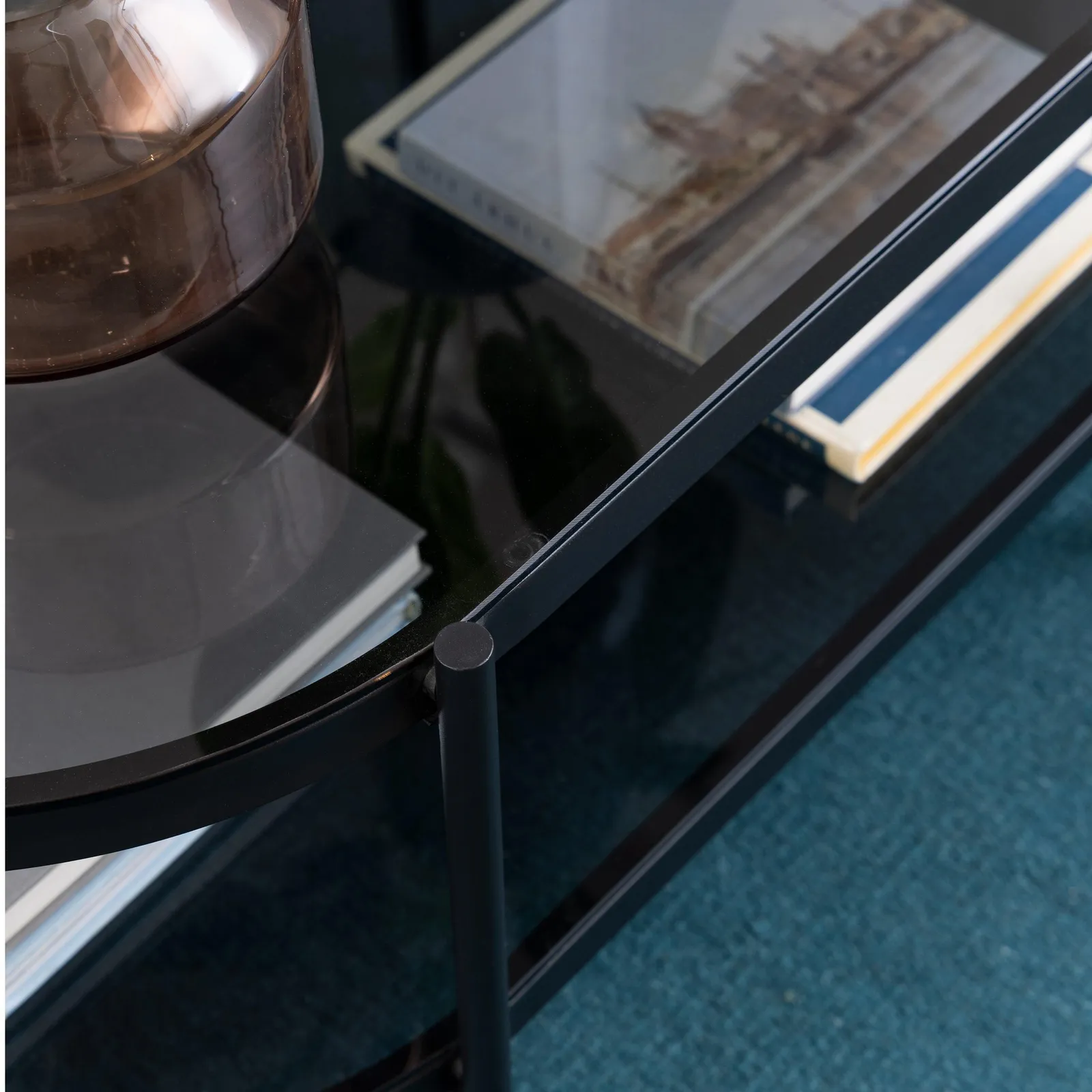 Furniture To Go Bayonne Oval Coffee Table with Smoked Glass Top in Black 6
