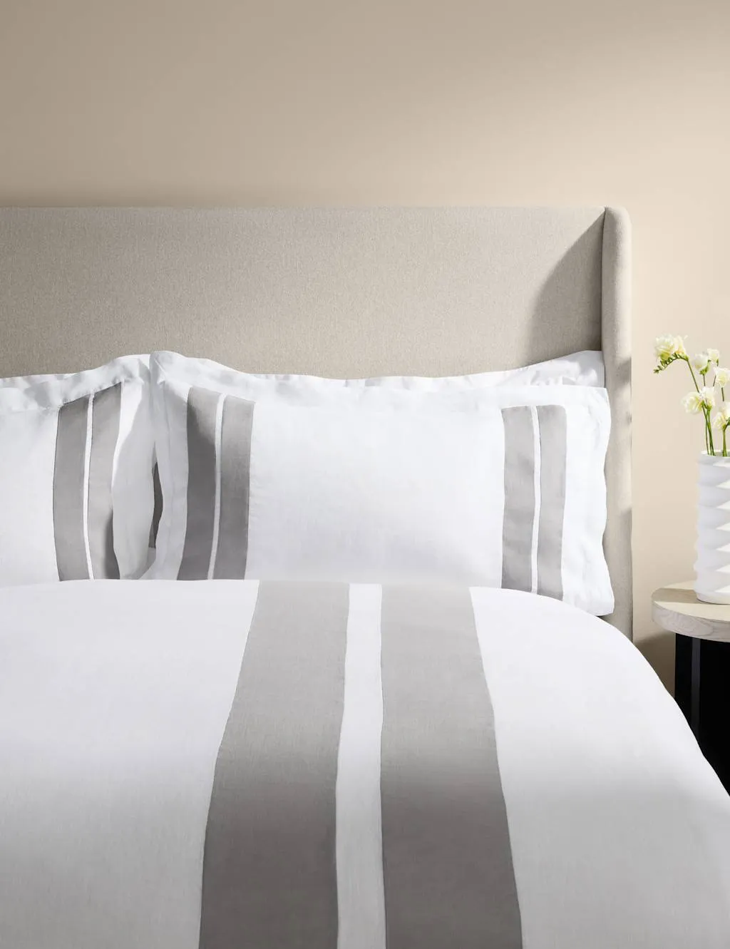 M&S X Kelly Hoppen Pure Linen Panel Bedding Set Grey Mix