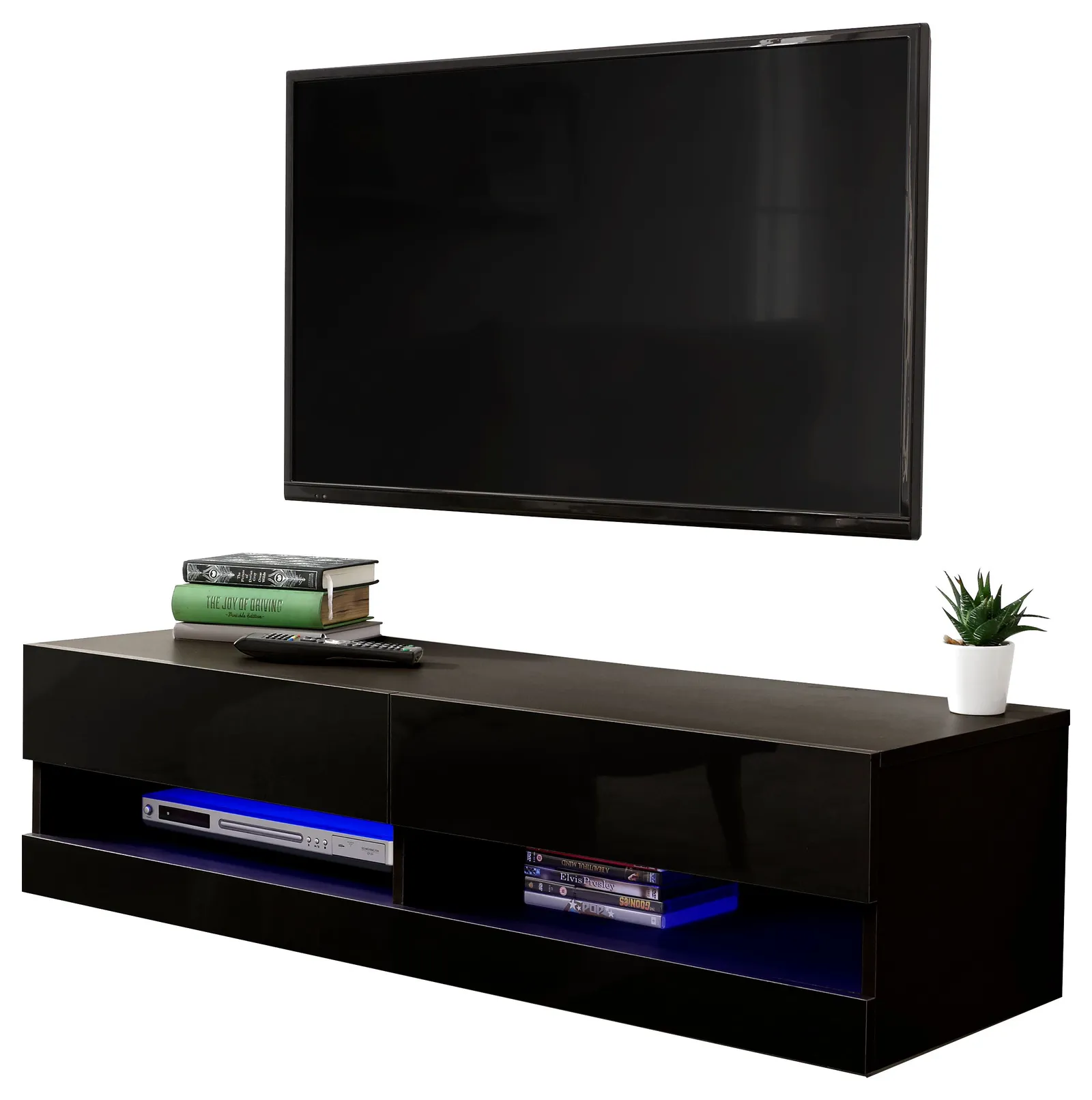 GFW Galicia 120cm Wall TV Unit with LED in Black 4