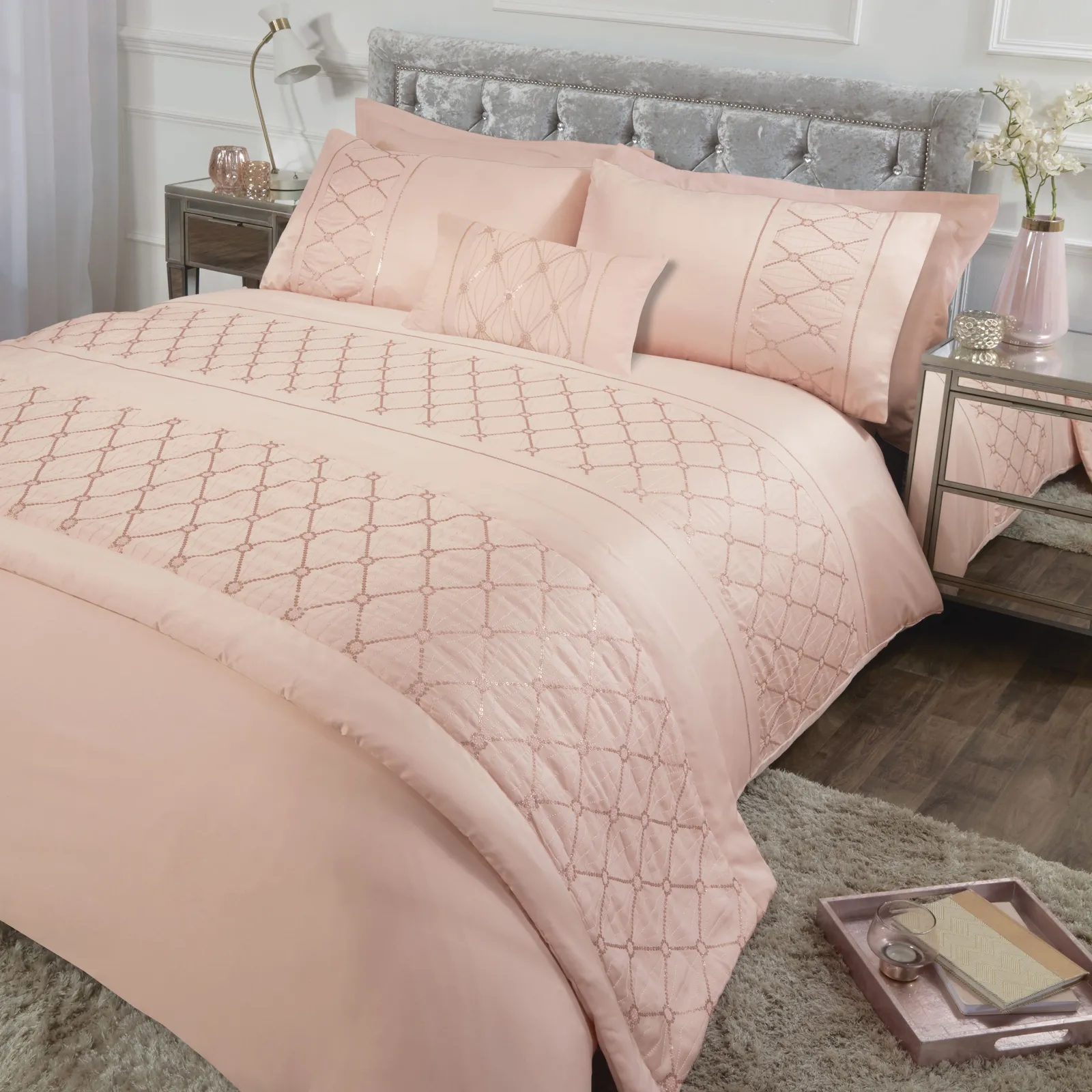 Rapport Home Monaco Polycotton Duvet Cover Set With Pillowcase in Dusty Pink