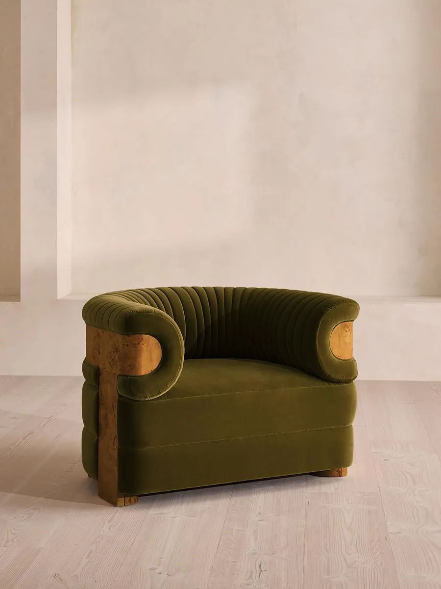 Caleb Armchair, Dark Burl, Velvet, Olive