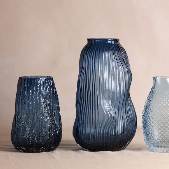 Hestia Blue Ridged Textured Glass Vase 3