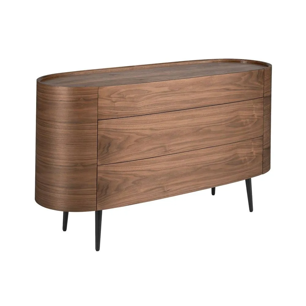 Angel Cerda Walnut Veneer Chest of Drawers with Black Steel Legs in Brown