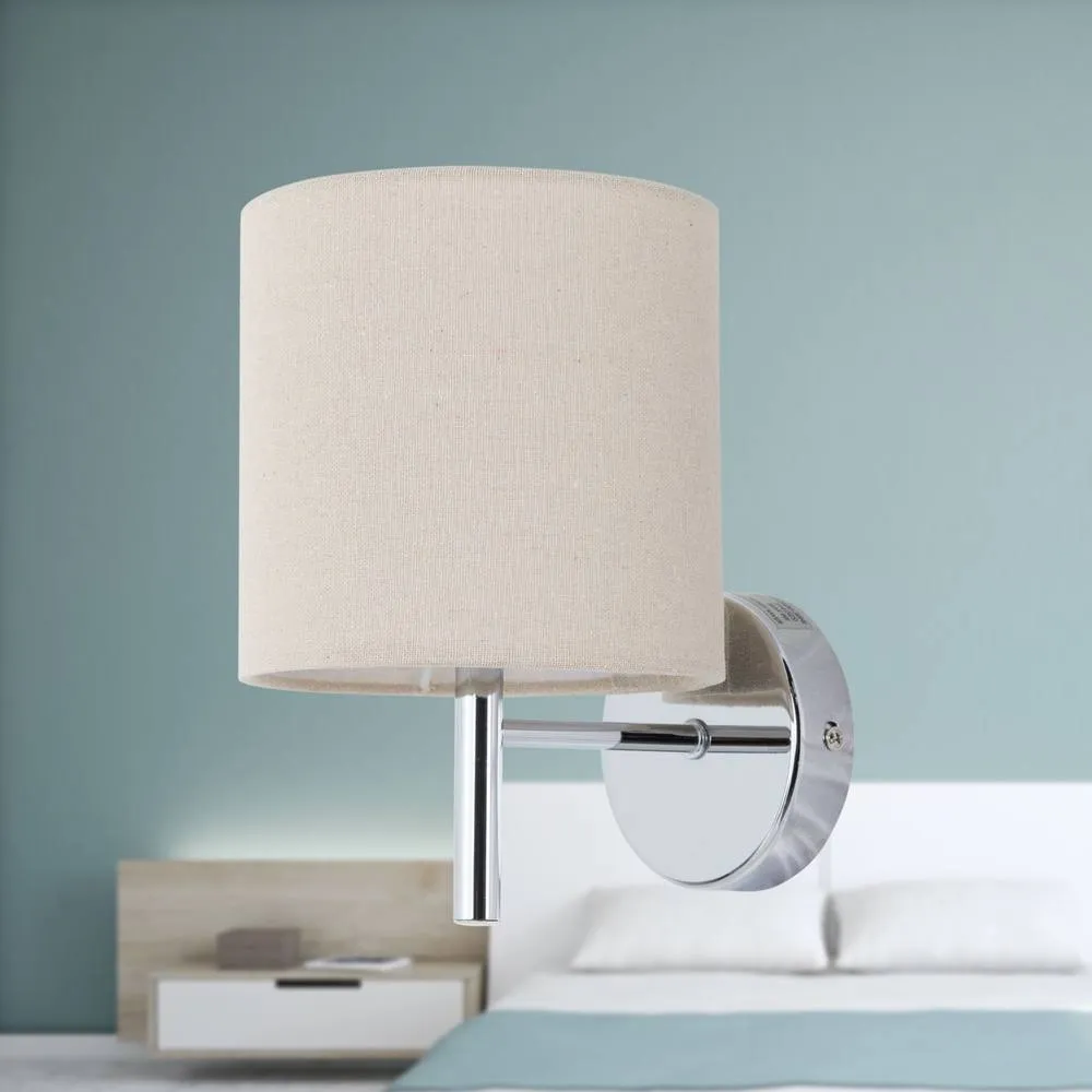 First Choice Lighting Set of 2 Brea - Chrome Wall Lights with Natural Linen Shade in Silver 4