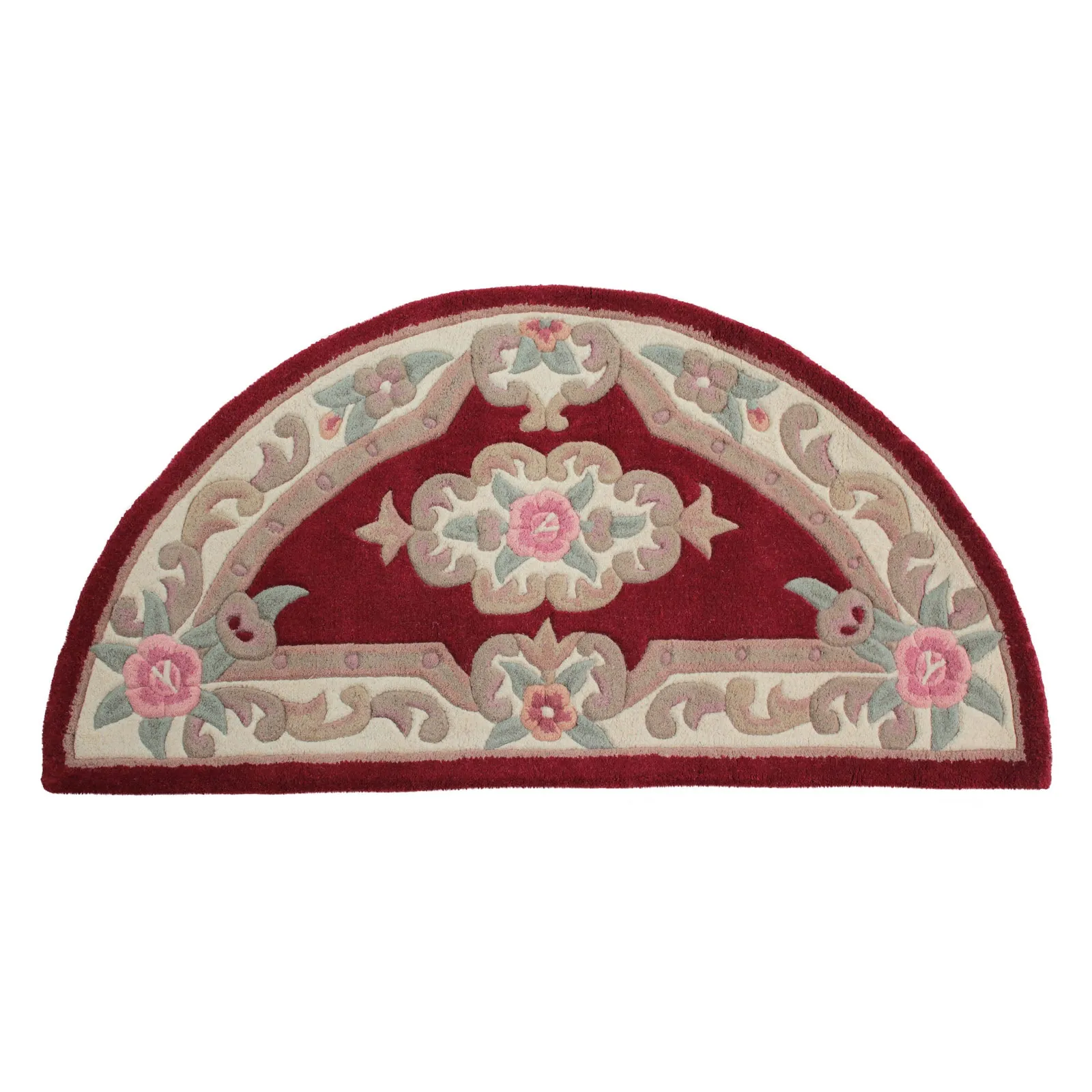Lotus Premium Aubusson Half Circle Rug Red, Green and White
