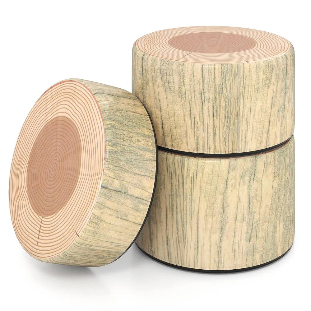 Gymax Tree Stump Stool Set Floor Cushions Ottomans With Different Heights in Light Khaki
