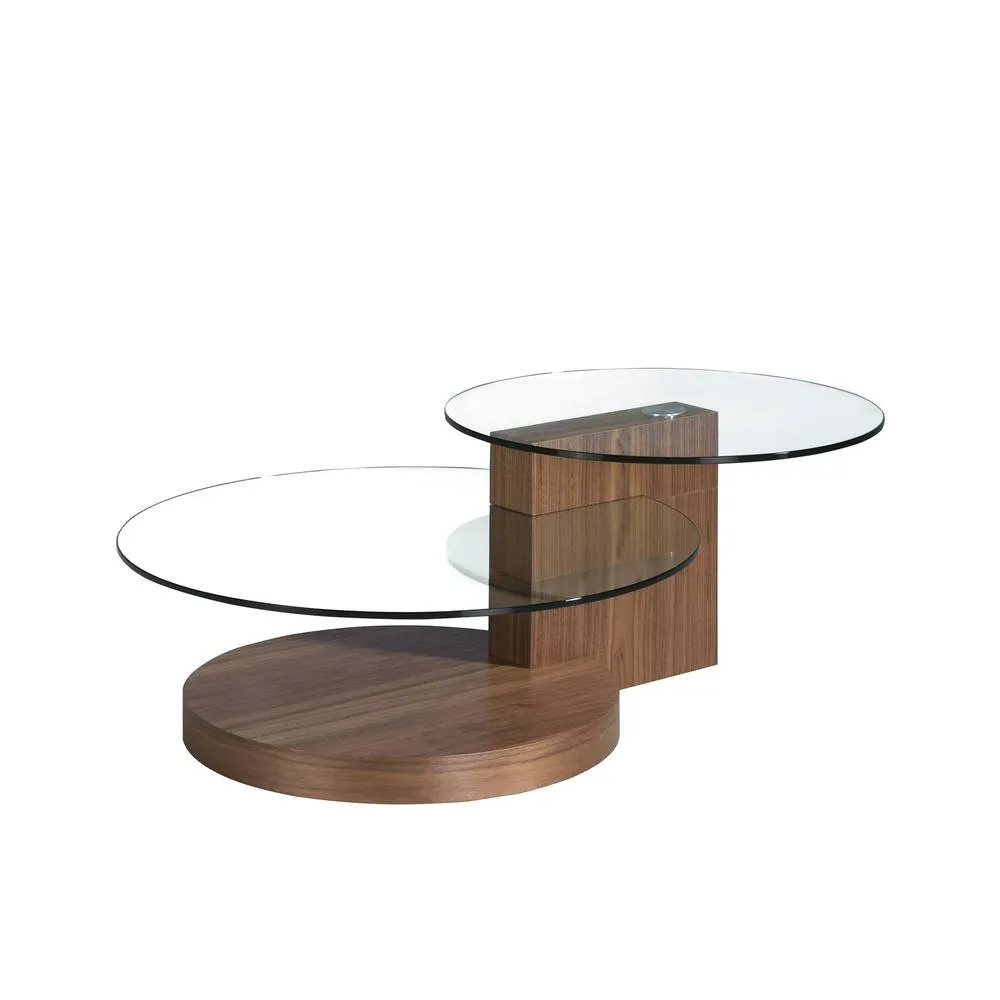 Angel Cerda Round Tempered Glass & Walnut-Veneer Coffee Table in Brown 6