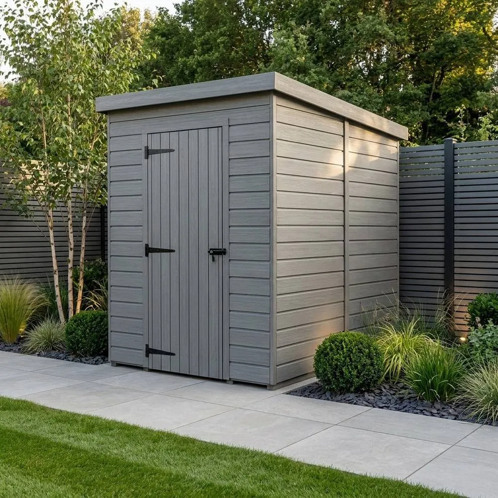 Buttercup Farm 5ft x 10ft Composite Pent Garden Shed Single Door No Windows - Grey 2