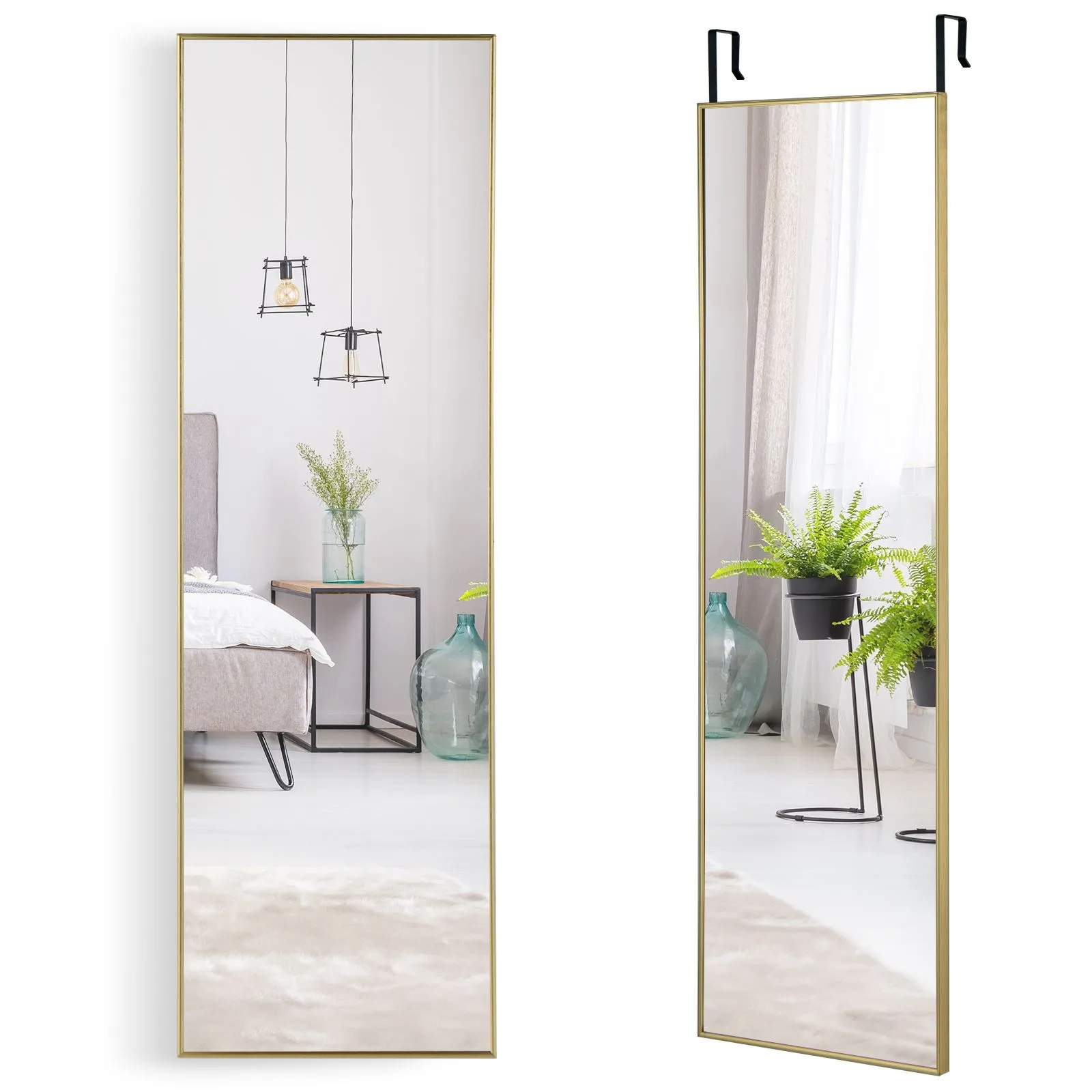 Costway 2 IN1 Full Length Mirror Over the Door Dressing Mirror Hanging Wall Mounted Mirror in Gold