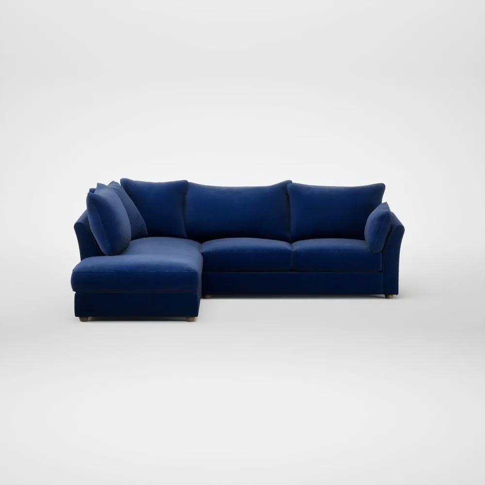 Heal's Tailor Left Hand Facing Corner Sofa Smart Luxe Velvet Azure Natural Feet 2