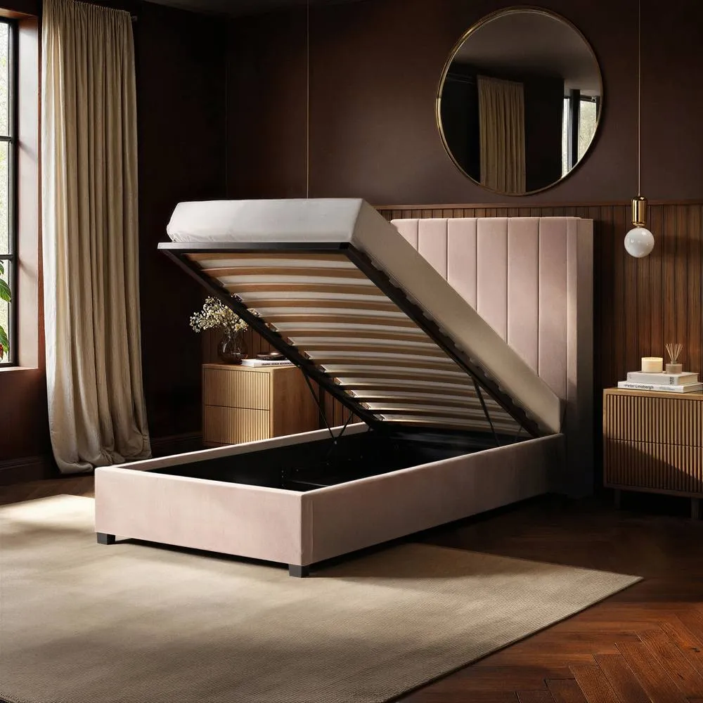 Flair Tiggy Single Ottoman Bed Velvet in Pink 2