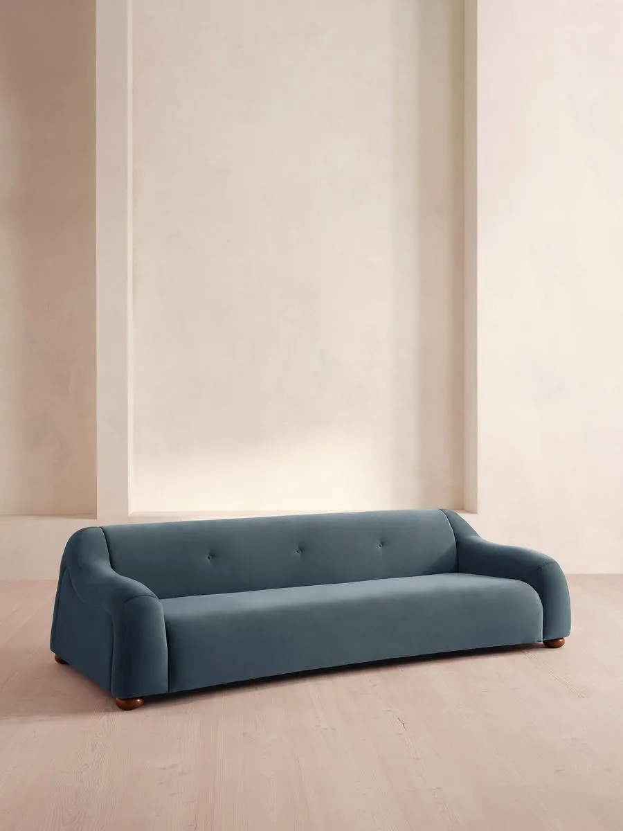 Liana Four Seater Sofa, Velvet, Grey Blue