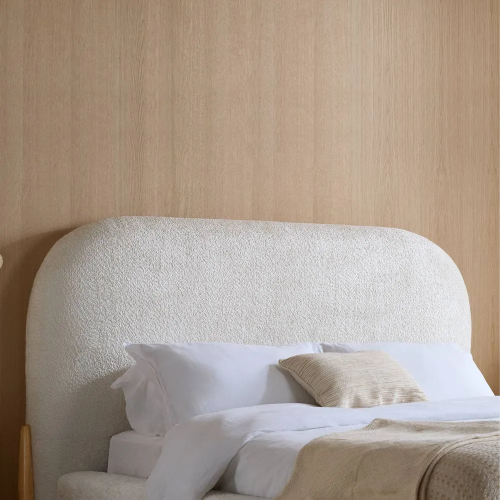 Birlea Amalfi Double Bed Frame White Boucle Fabric with wood detail 2