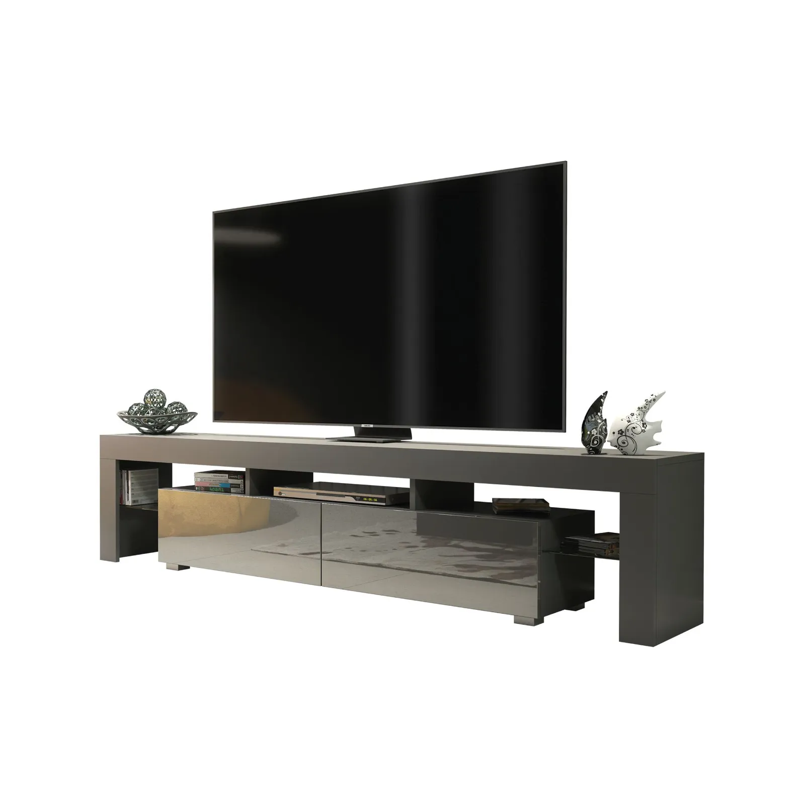 Creative Furniture TV Unit 200cm Modern - Dark Grey with High Gloss Doors 3