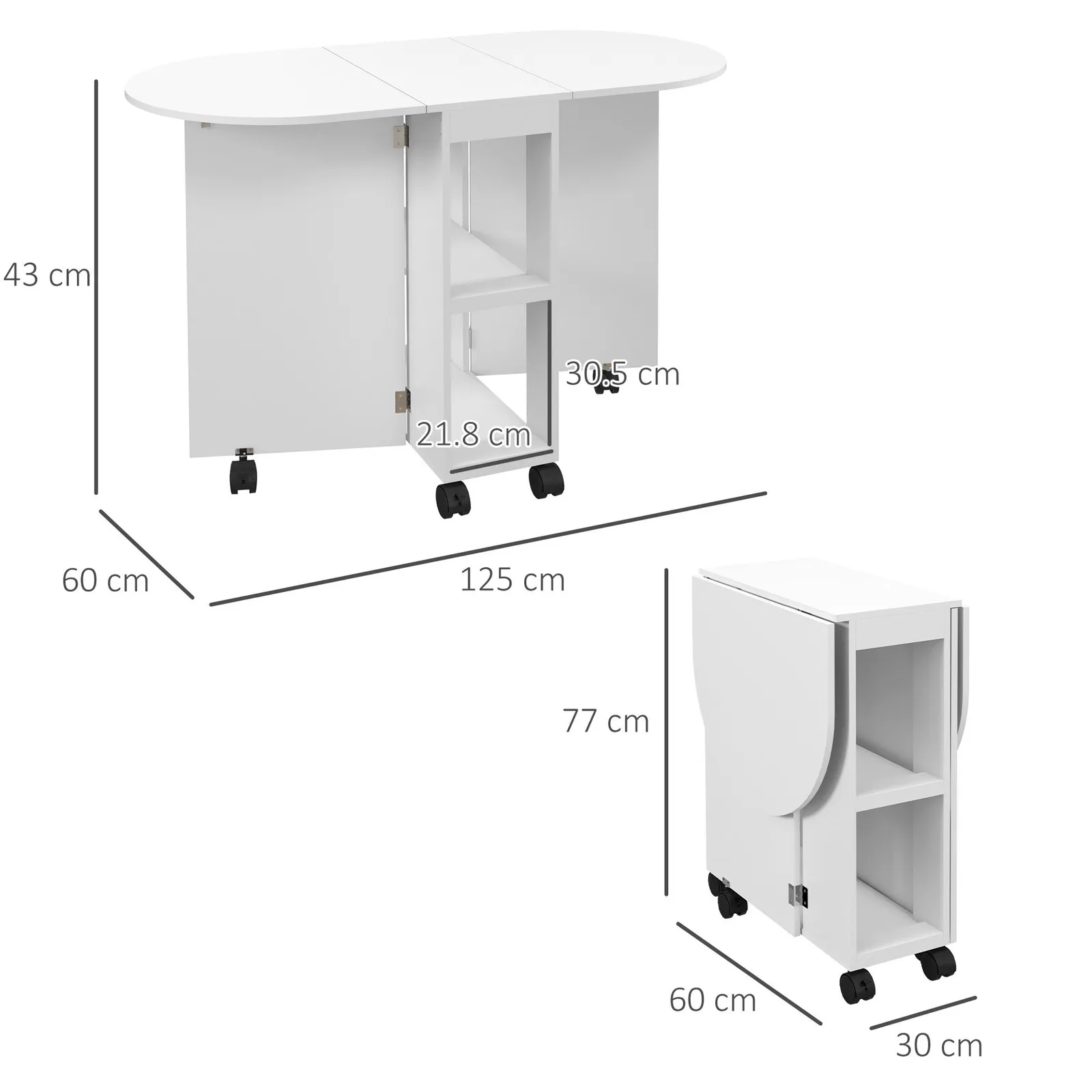 HOMCOM Folding Dining Table for Small Spaces with 2-tier Shelves White 3