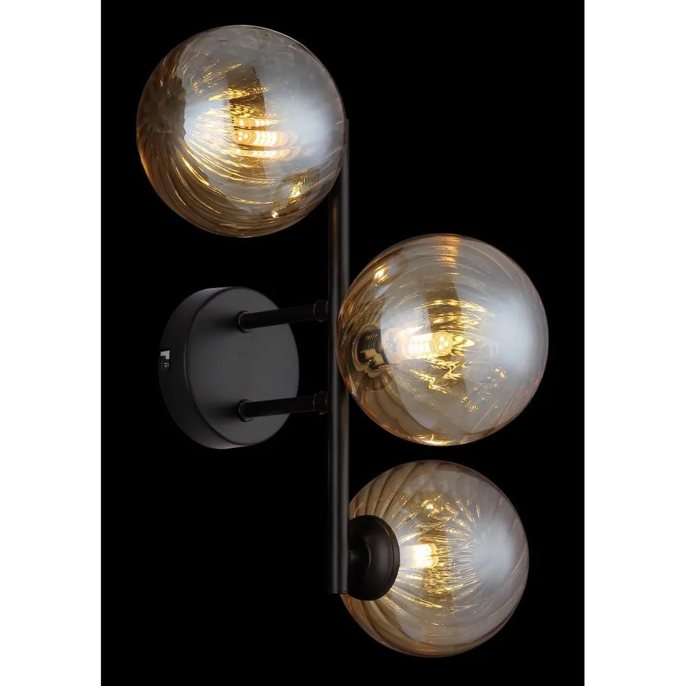 Netlighting Conor Globe Wall Lights Matt Black Balls Amber Glass Shade 3x G9 3