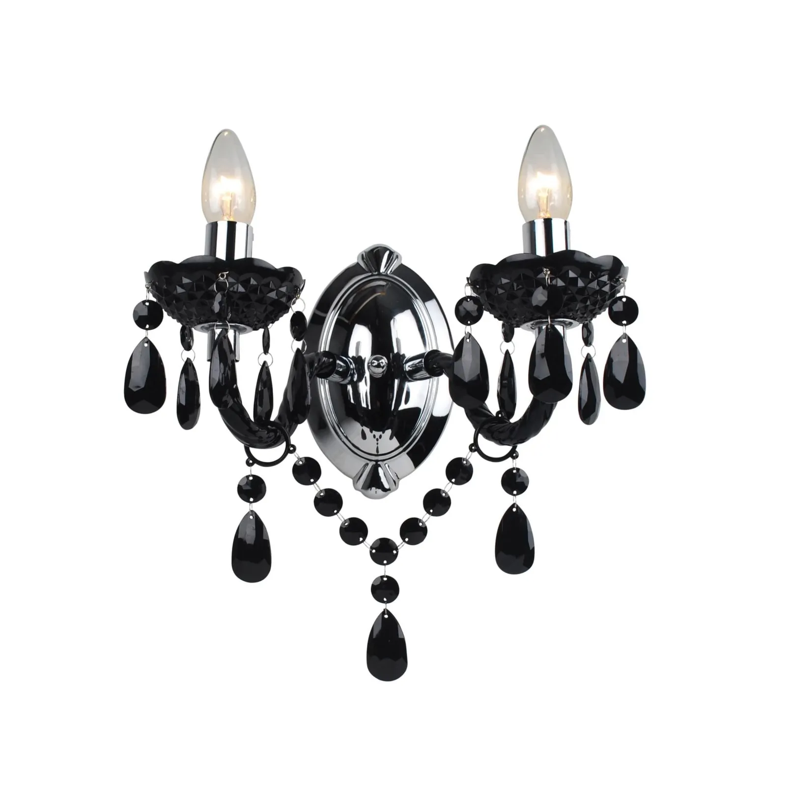 First Choice Lighting Black Acrylic & Chrome Marie Therese Style 2 x 40W Wall Light
