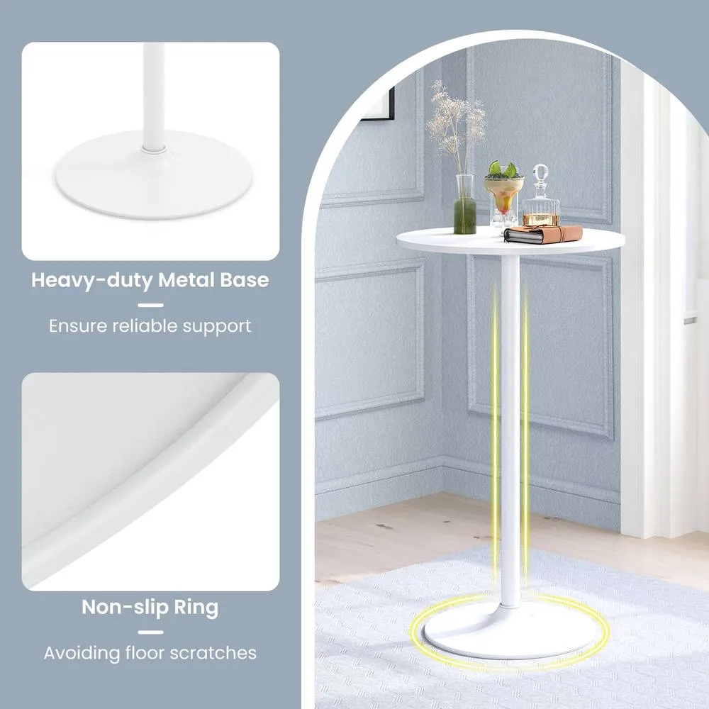 Costway 2 Pcs Round Bar Table Bistro Pub Table with Adjustable Height in White 6
