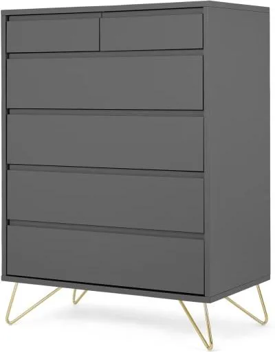 Elona Tall Multi Chest of Drawers, Charcoal & Brass Legs