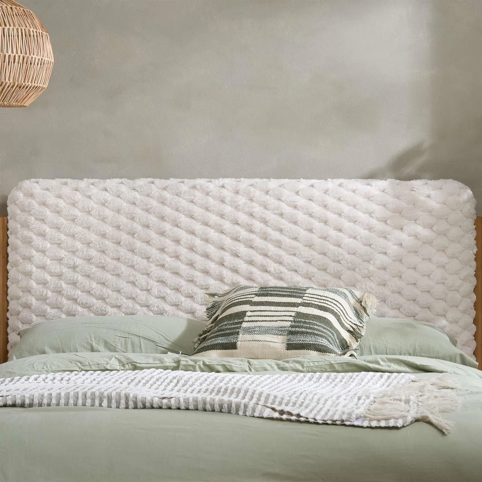Birlea Hatti White Faux Fur & Natural Wooden Bed Frame King size in Off-White 5