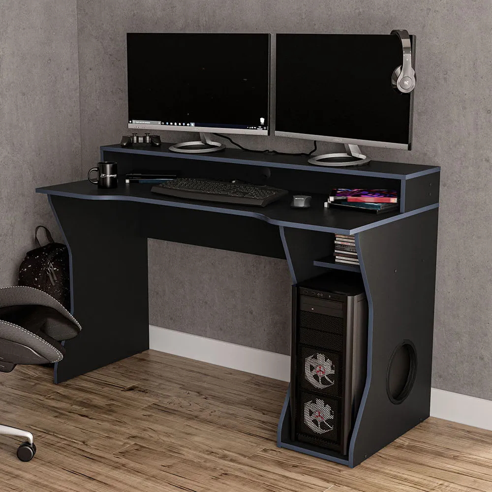 Enzo - Gaming Desk - Black/Blue - Wooden - Happy Beds 1