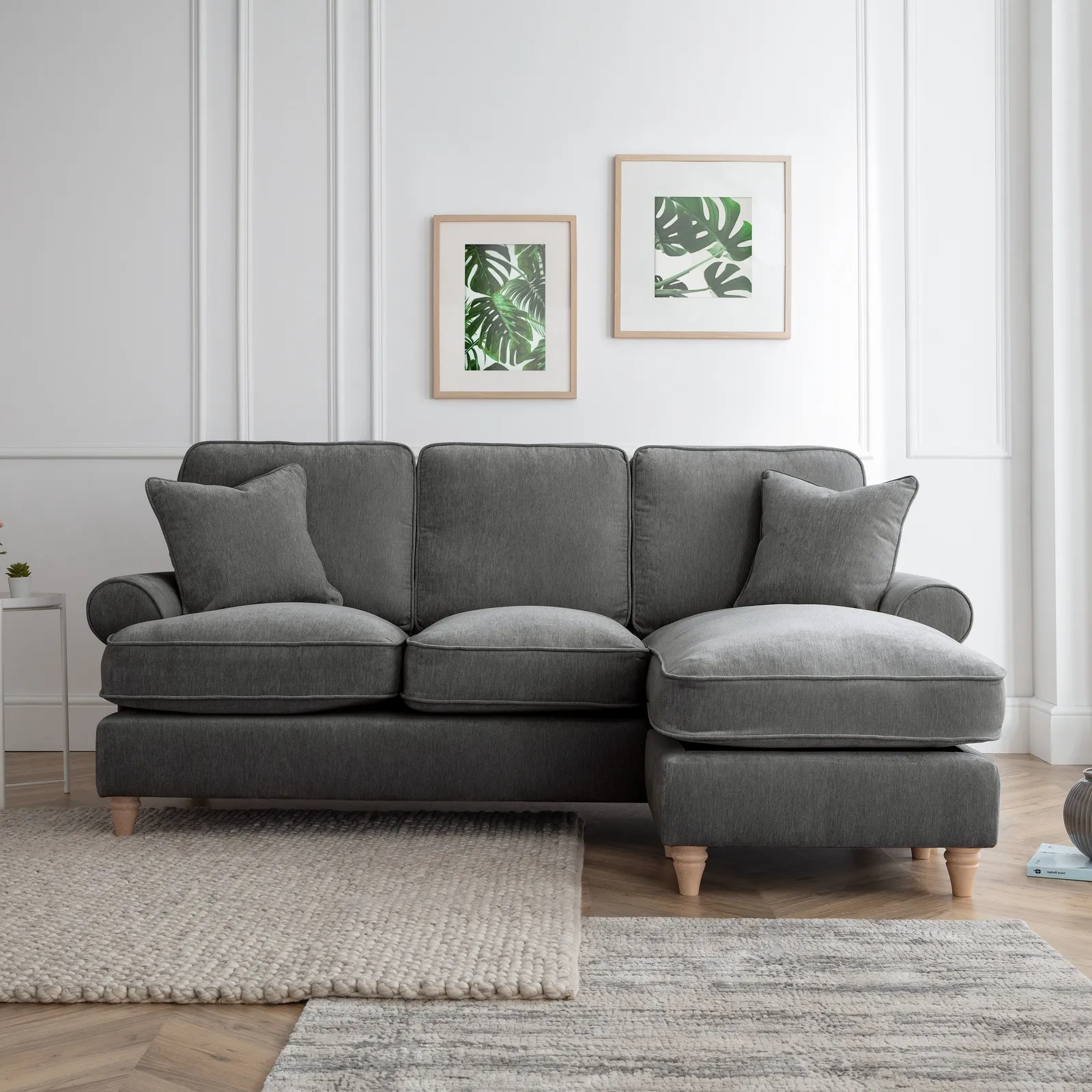 The Great Sofa Company Ezra Right Hand Velvet Chaise Sofa - Scroll Arm in Charcoal 1