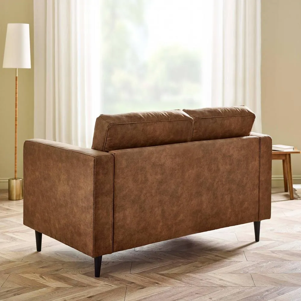 FurnitureboxUK Jade Brown Faux Leather 2 Seater Sofa in Tan 3