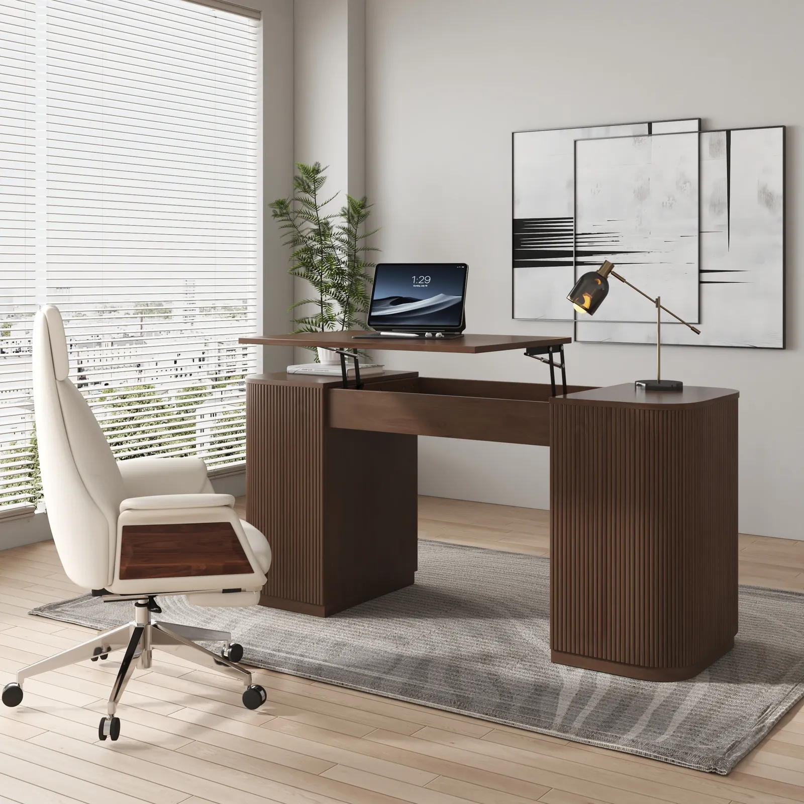 Height Adjustable Standing Desk Executive Office Desk with 2 Doors & Ample Storage Office Furniture (1520mm)