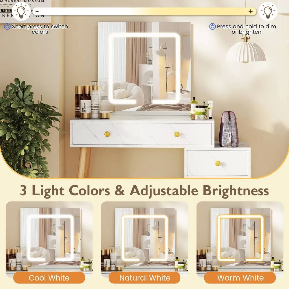 Costway Makeup Vanity Set Vanity Desk with Mirror & Lights in White 6