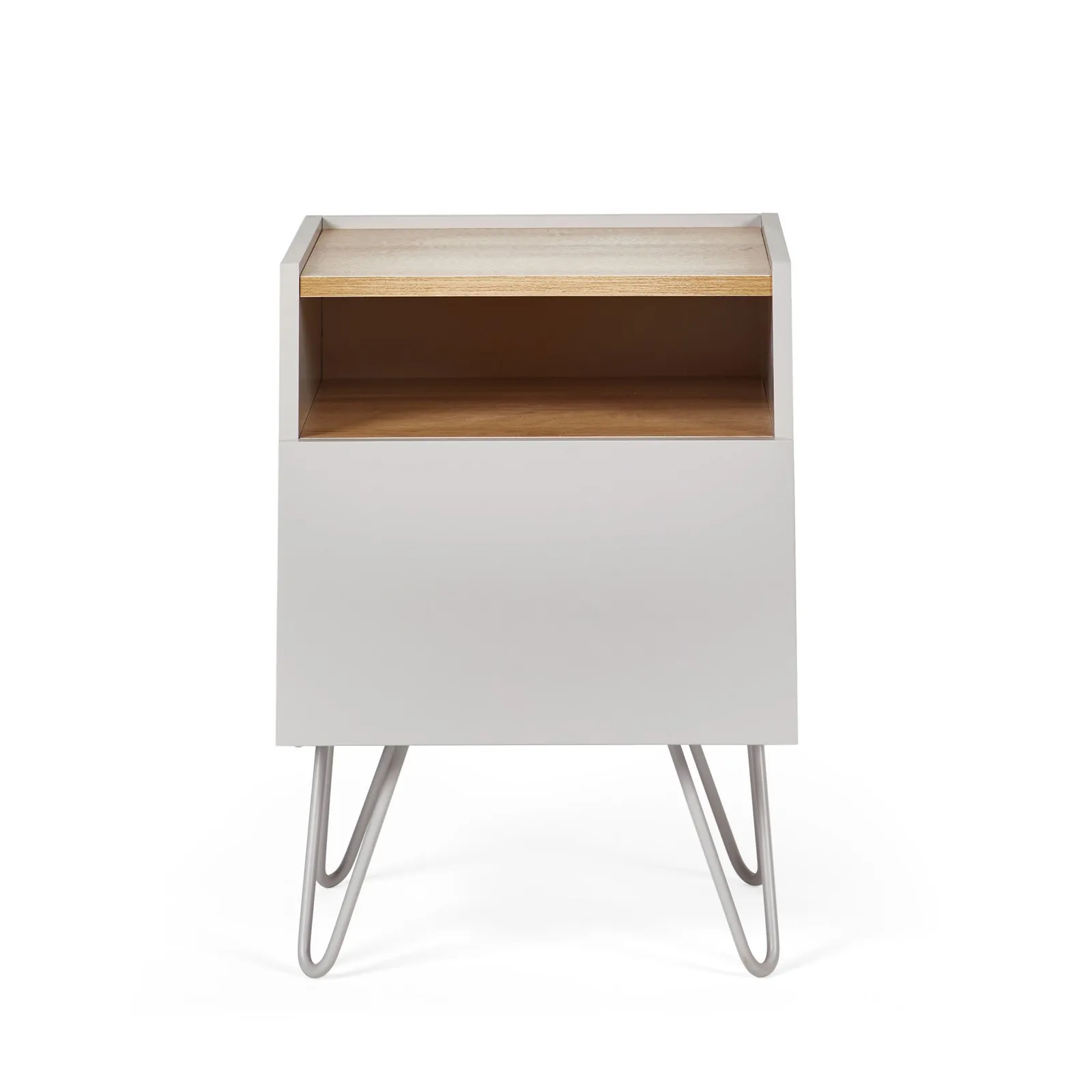 Penelope Dove Grey Hairpin Bedside Table Grey and Brown