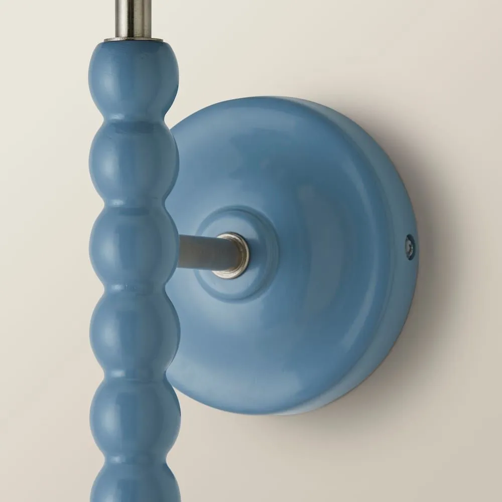 ValueLights Bobbins Pair of Blue Wall Lights & Navy Trim Lamp Shades & Bulbs in Pale Blue 5