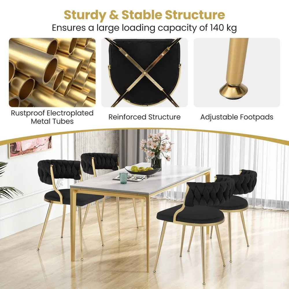 Costway 2PCS Dining Chairs Upholstered Armless Velvet Accent Chair Woven Back in Black 4