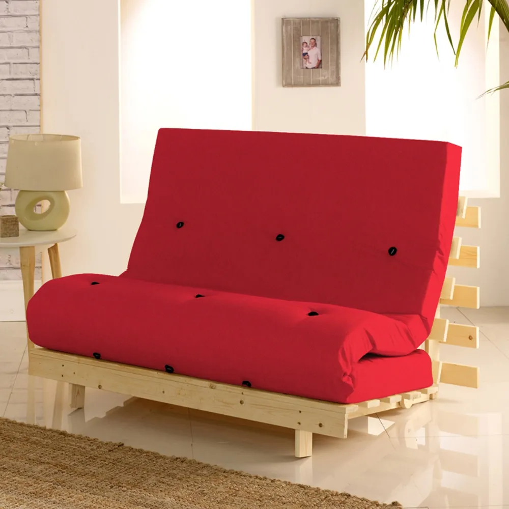 Metro Red Cotton Drill Fabric Tufted Futon Mattress - 2ft6 Small Single