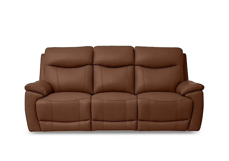 Sloane Leather 3 Seater 3 Cushion Power Recliner Sofa with Power Headrests - Butterscotch - Sofas and Armchairs