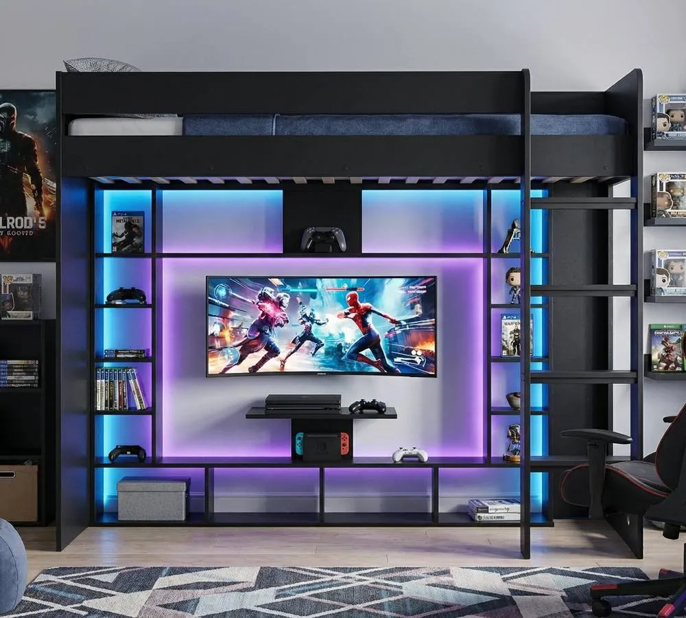 Nöa and Nani Leo High Sleeper Cabin Bed Gaming Den with Storage in Black 2