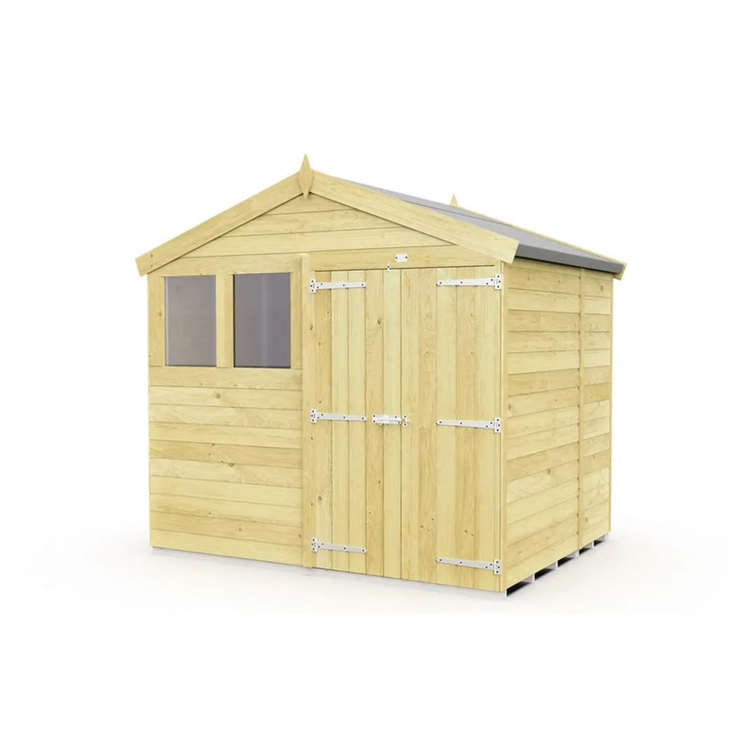 Buttercup Farm 8 x 5 Feet Apex Shed - Double Door W/ Windows - L158 x W231 x H217 cm in Brown