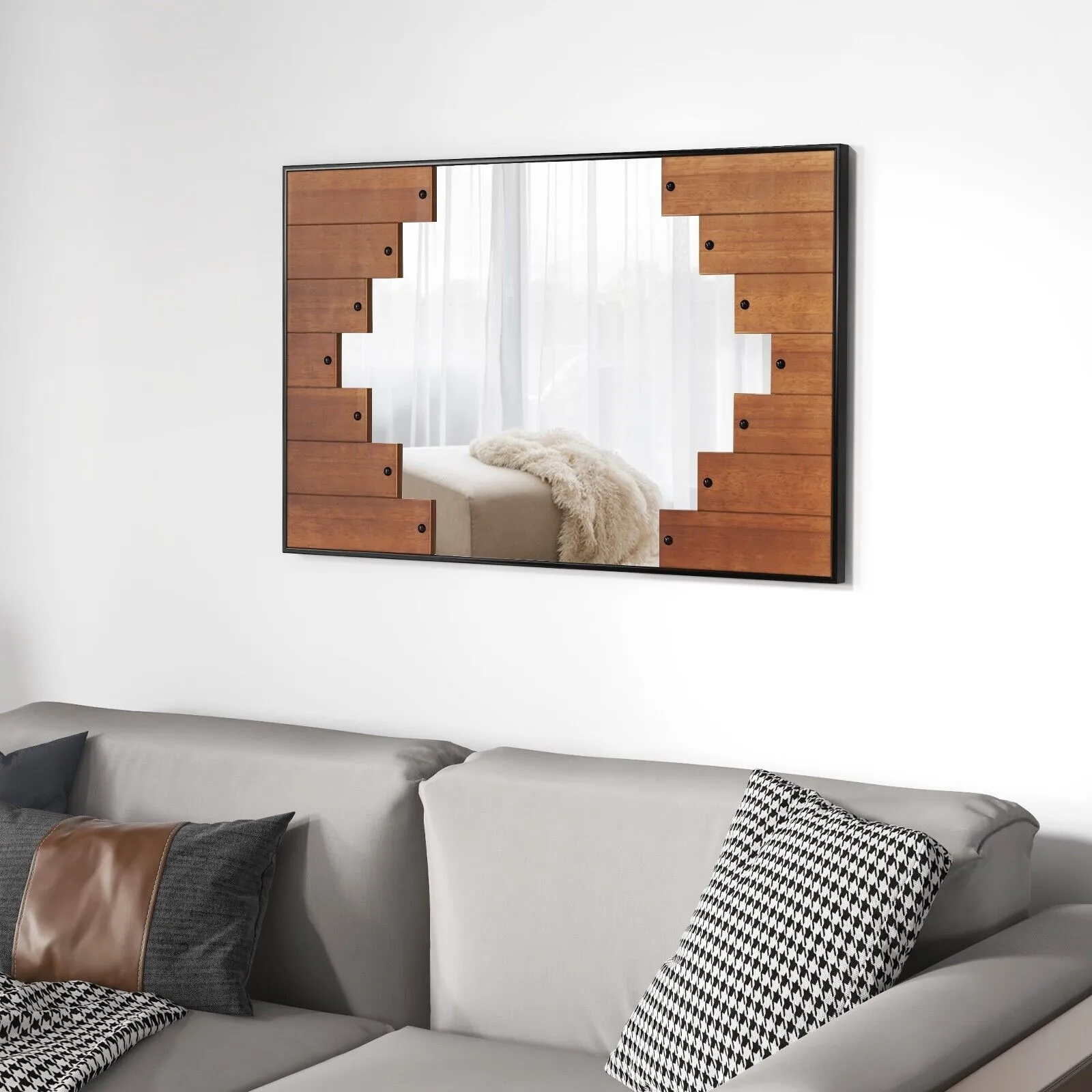Costway Piano Key-Shaped Framed Decoration Rectangle Wall Mirror Makeup Vanity Mirror in Black 5