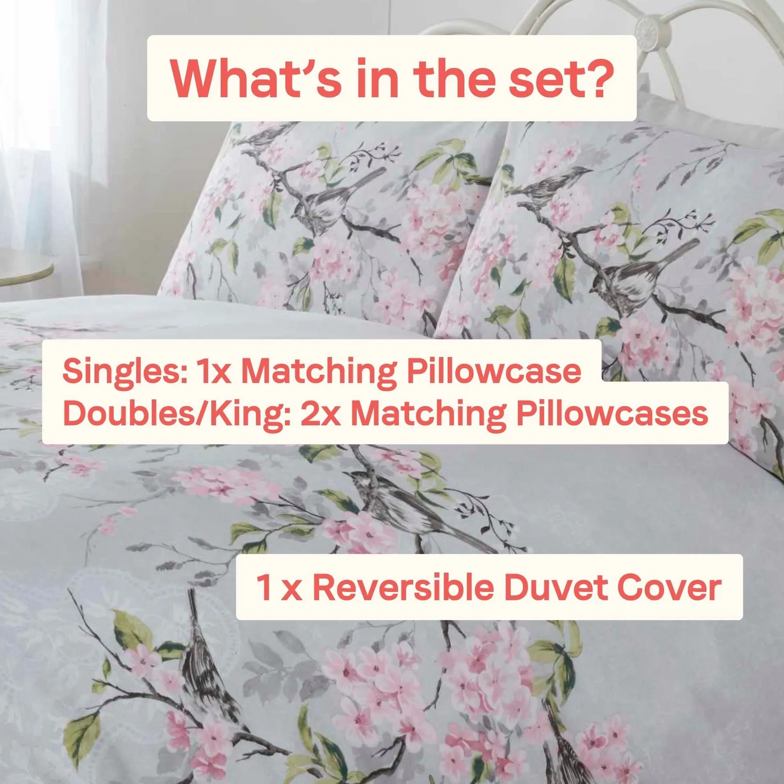 Rapport Home Eloise Floral Polycotton Duvet Cover Set with Pillowcase in Light Grey 4