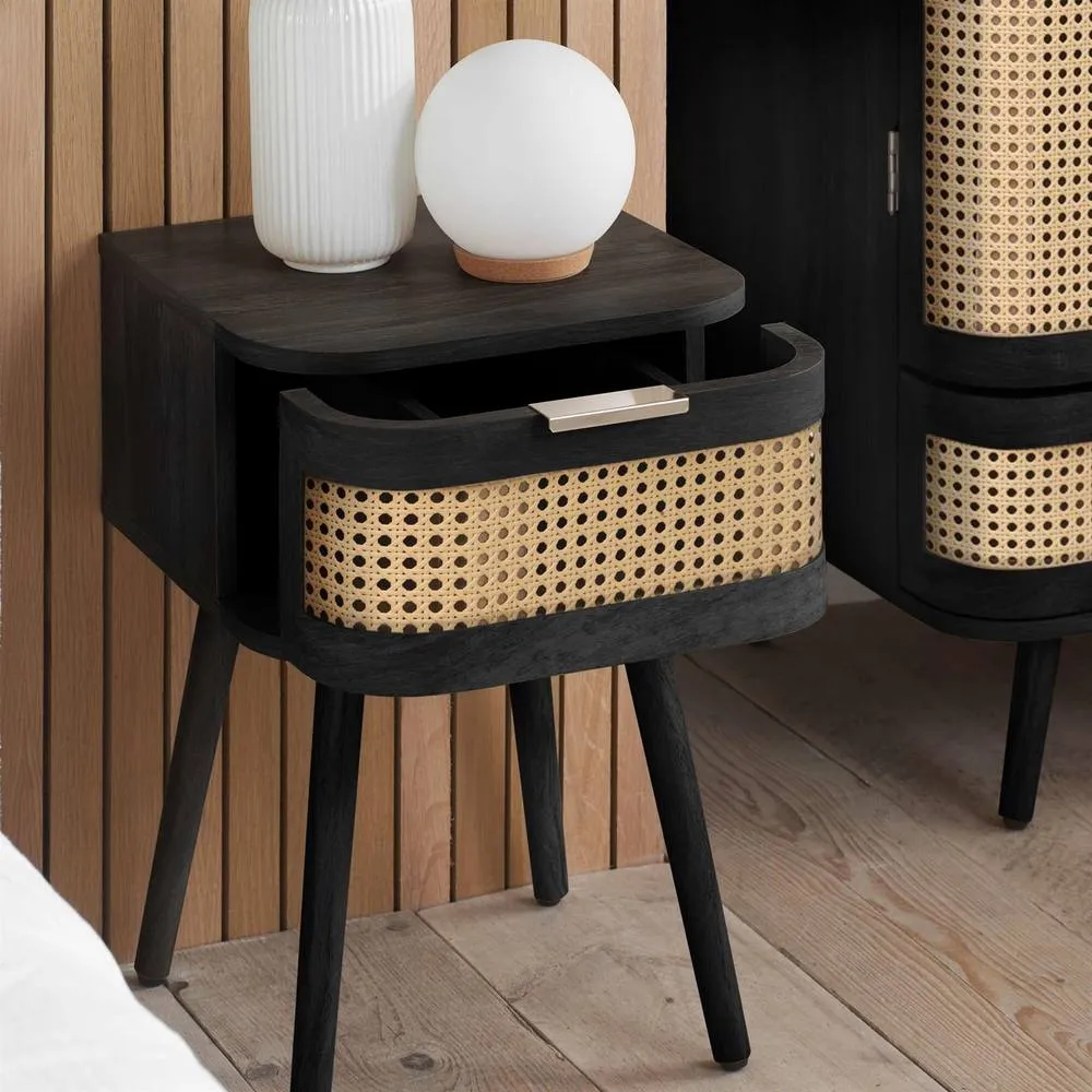 Birlea Rattan Bedside Cabinet 1 Drawer Sark Nightstand Side Table in Black 3