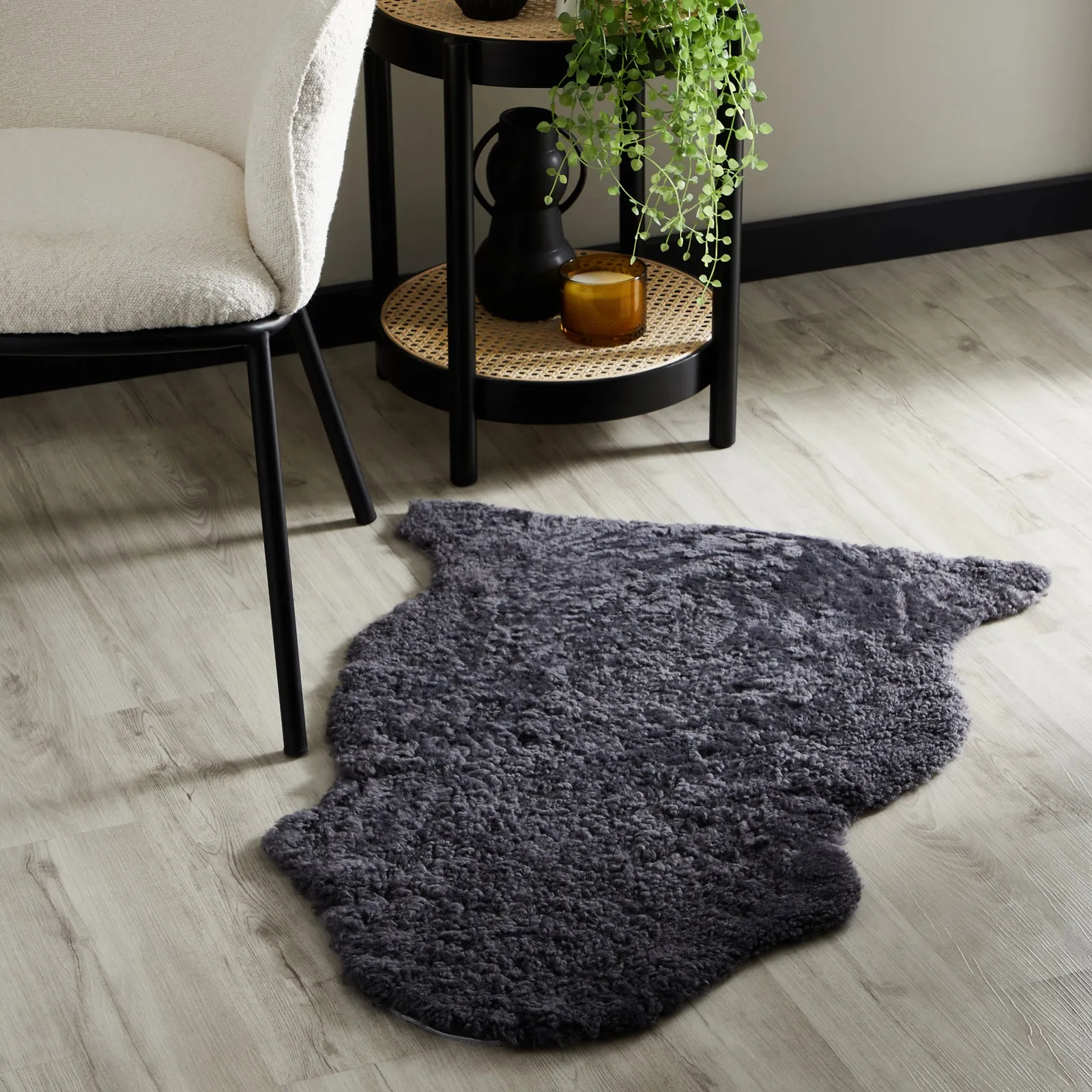 Curly Single Sheepskin Rug Curly Charcoal