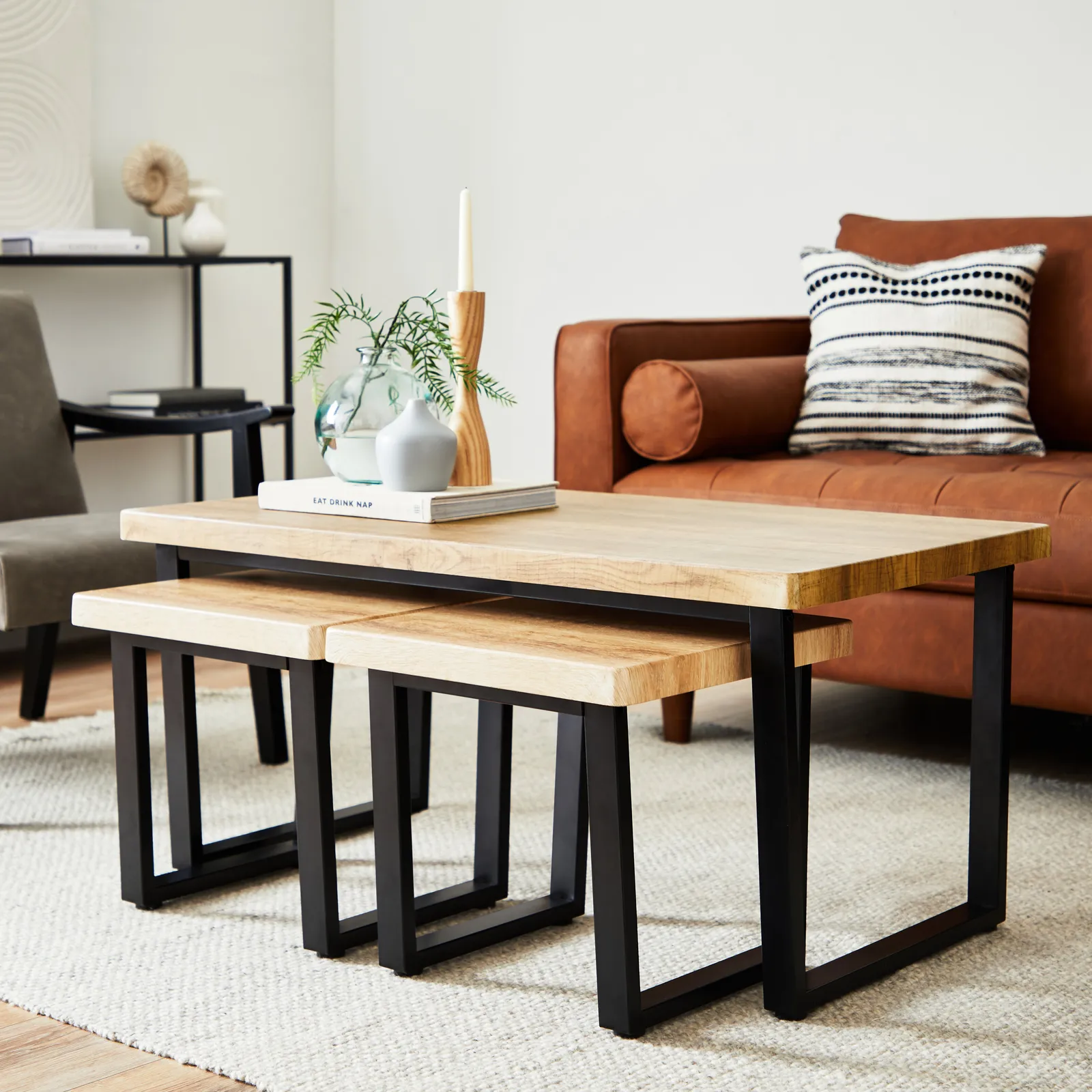 Freddie Oak Effect Nest Coffee Table Light Oak