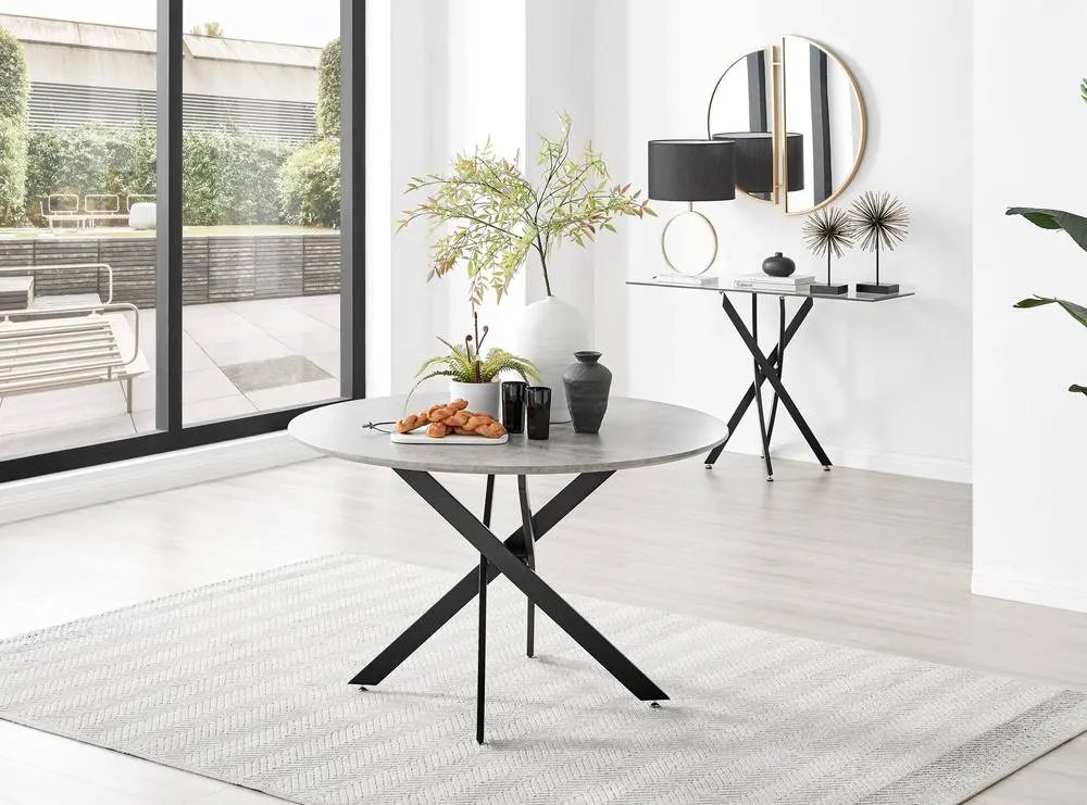 FurnitureboxUK Novara Grey Concrete Effect Black Leg 120cm Round Dining Table & 4 Halley Chairs in Beige 2