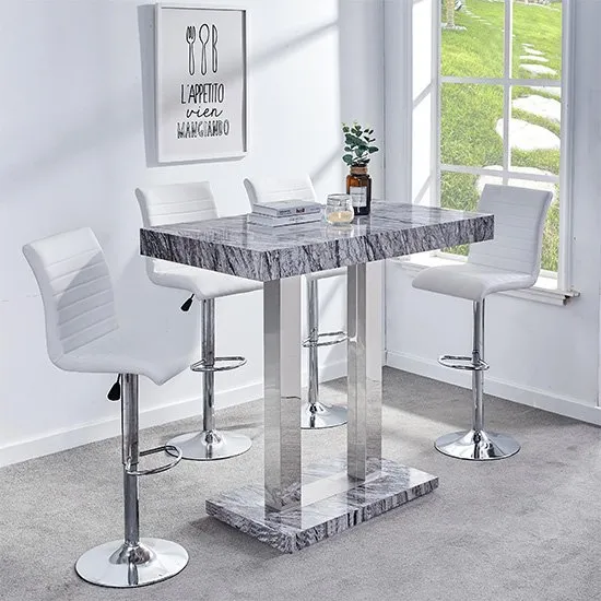 Melange Gloss Marble Effect Bar Table 4 Ripple White Bar Stool