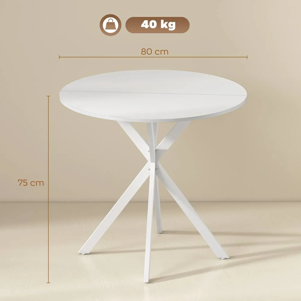 HOMCOM 80cm Round Dining Table, Industrial Kitchen Table with Steel Legs in White 3